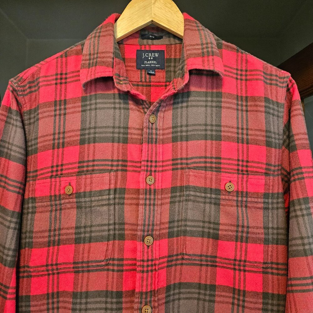 J Crew Slim Fit Flannel Shirt - Size Small - Red & Brown